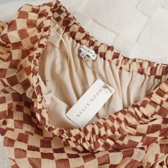 Moon River Checkerboard One-Shoulder Cut-Out Midi Dress Womens Small Cottagecore - Picture 5 of 13